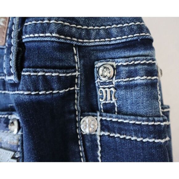 Miss Me M9176BV Women's Sz 27 Dark Blue Aztec Haze Mid-Rise Bootcut Jeans - Picture 9 of 14